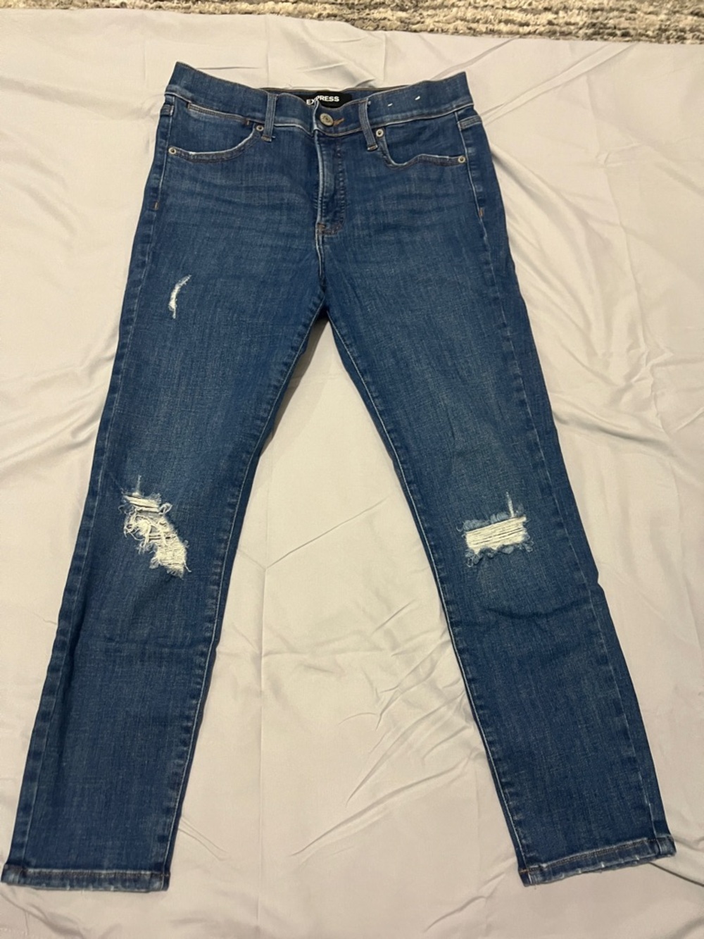 Express Blue Distressed Mid-Rise Cropped Skinny Jeans